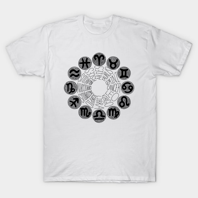 Zodiac Signs (Black) T-Shirt by calenbundalas